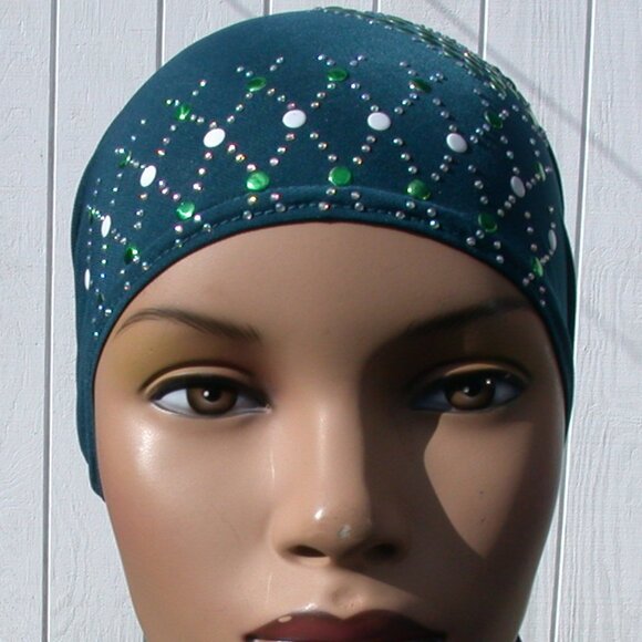 TEAL Pre-Tied Stud Fashion Cap Slip On Bonnet Hijab Undercap #1 - Picture 3 of 3
